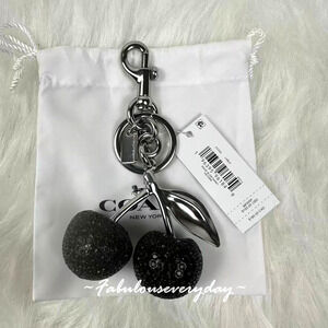 Coach Crystal Cherry Bag Charm Keychain Fob Silver / Black CCD32 NWT